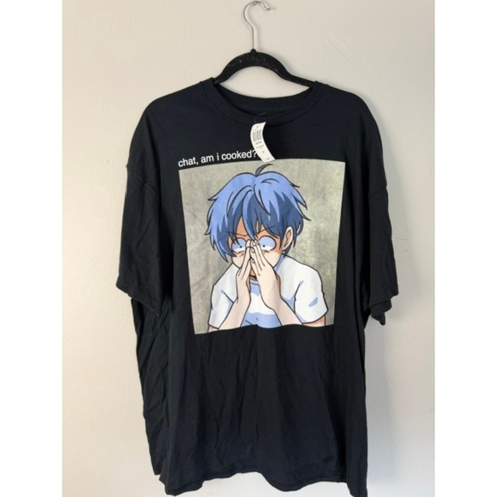 Goodie Two Sleeves Chat Am I Cooked Anime Meme Graphic Tee Black 2XL NEW